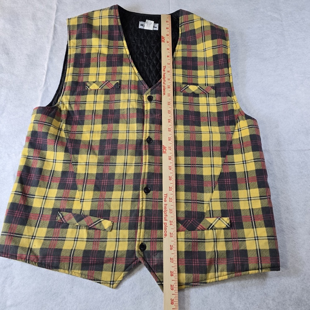 Vintage McXX FM Yellow Plaid Quilted Lined Vest USA Made Men's XL Grunge Punk - Picture 2 of 6